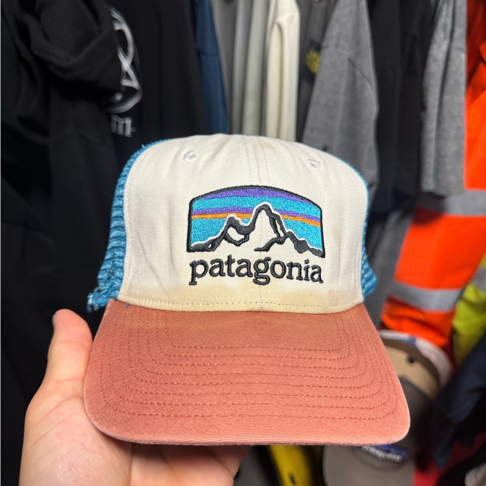 Patagonia Cream and Blue Trucker Hat